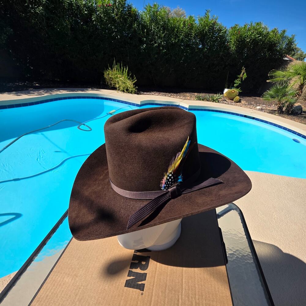 Vintage Stetson “Stallion” Cowboy Hat Size 6 7/8 Brown with Feather – USA Made - Picture 2 of 12
